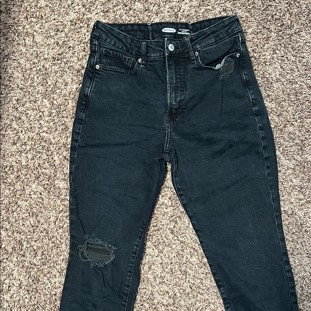 High-Waisted Deep Blue  Distressed Jeans